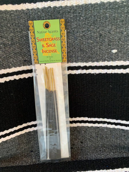 Incense sticks in sage and sweetgrass.