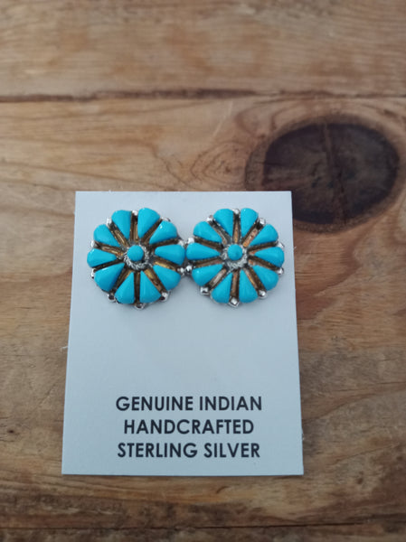 Zuni Handcrafted Turquoise and Sterling Silver Earrings; ER1-8