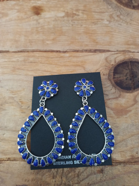Navajo Handcrafted Lapis Earrings; ER1-2