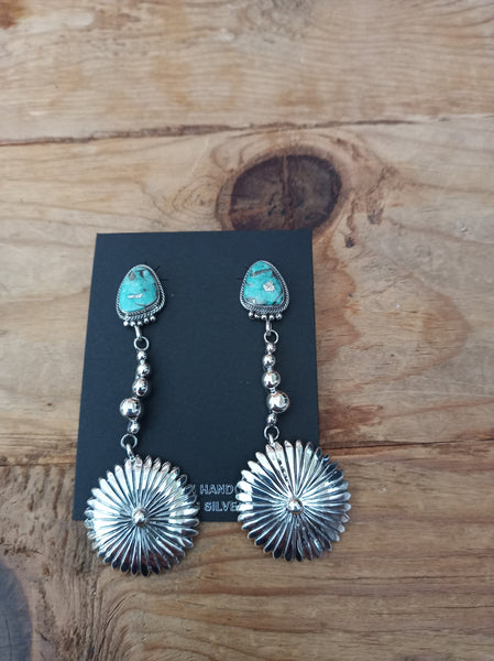 Navajo Handcrafted Turquoise and Sterling Silver Earrings; ER4-1-4