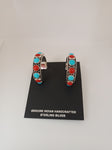 Navajo Handcrafted Turquoise and Coral Hoop Earrings; ER49-7
