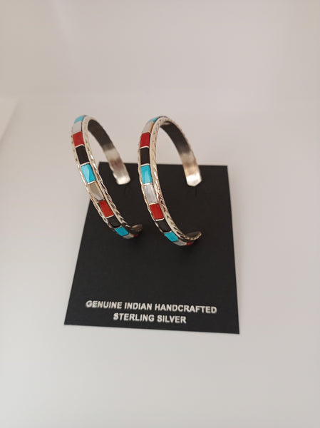 Zuni Handcrafted Multi Stone Earrings; ER49-5