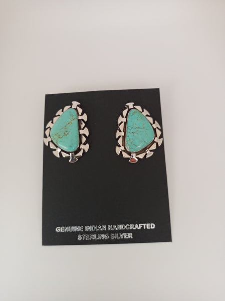 Navajo Handcrafted Turquoise and Sterling Silver Earrings; ER49-4