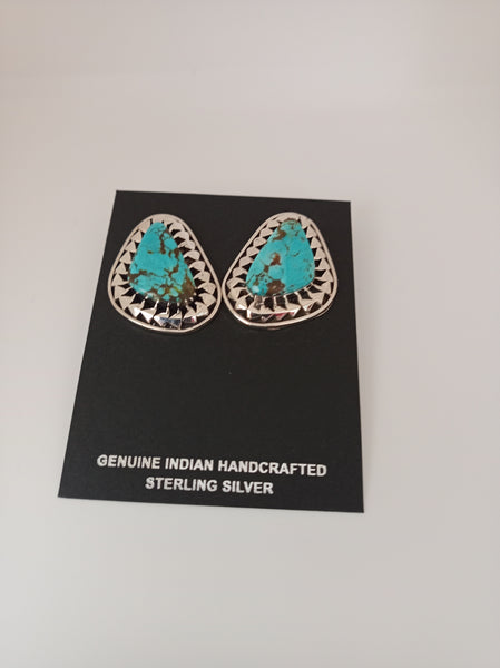 Navajo Handcrafted Turquoise and Sterling Silver Earrings; ER49-3