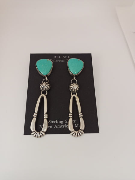 Navajo Handcrafted Turquoise and Sterling Silver Earrings; ER49-1