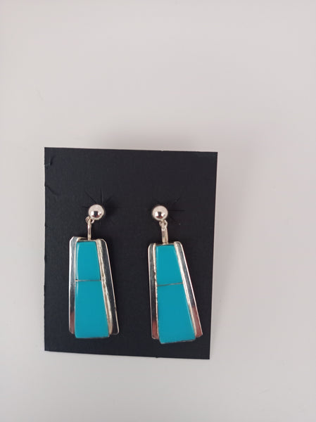 Zuni Handcrafted Turquoise and Sterling Silver Earrings; ER20-1