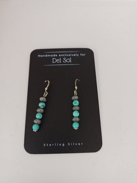 Handcrafted Turquoise and Sterling Silver Bead Earrings; ER719-2