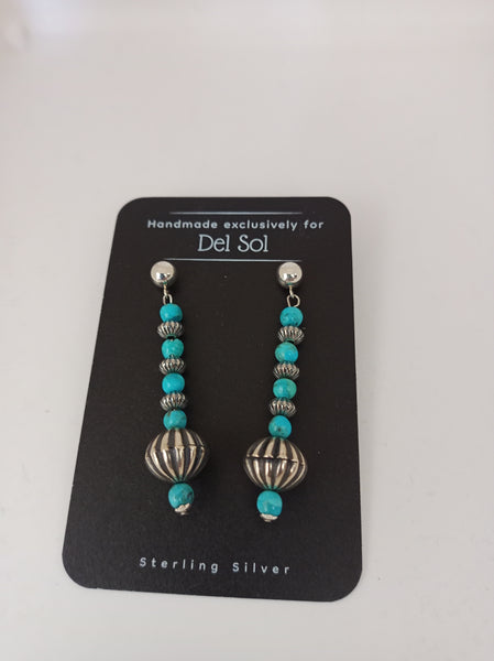 Handcrafted Kingman and Sterling Silver Bead Earrings; ER718-3