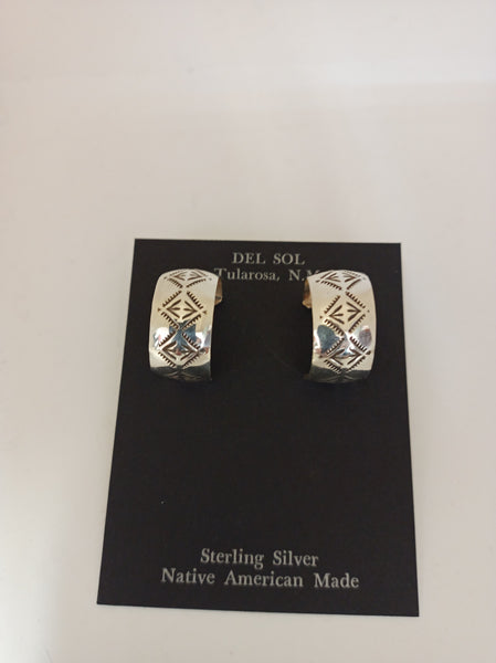 Navajo Handcrafted Etched Sterling Silver Earrings; ER719-8