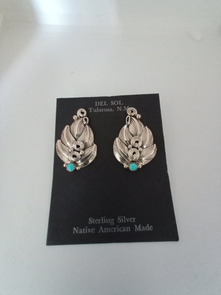 Authentic Navajo Sterling Silver Turquoise Earrings; ER10-B4