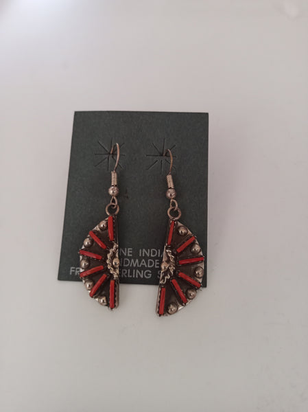 Authentic Zuni Sterling Silver Coral Earrings