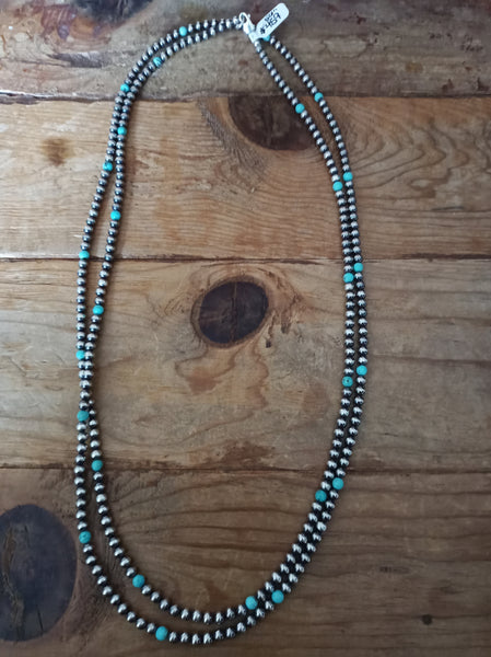 Authentic Navajo Pearl and Kingman Turquoise 56 inch Necklace