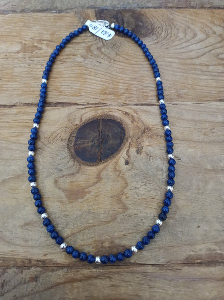 Authentic Lapis and Sterling Silver Bead Necklace; 18in; NK17-1