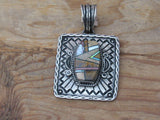 Authentic Handcrafted Navajo Sterling Silver Neutral Multi-Stone Inlay Pendant