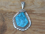 Authentic Navajo Handcrafted Large Sterling Silver Turquoise Chunk Pendent