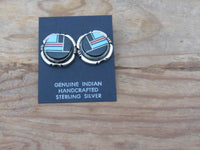 Handcrafted Authentic Zuni Sterling Silver Multi-Stone Inlay Earrings