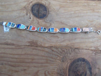 Authentic Handcrafted Navajo Sterling Silver Multi-Stone Inlay Link Bracelet