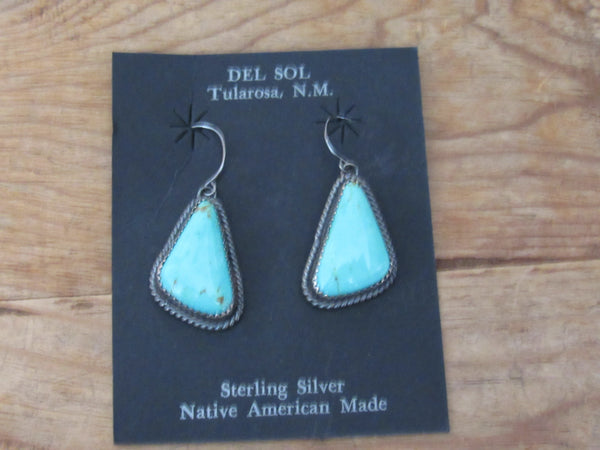 Handcrafted Authentic Navajo Sterling Silver Kingman Turquoise Earrings by Virginia Becenti