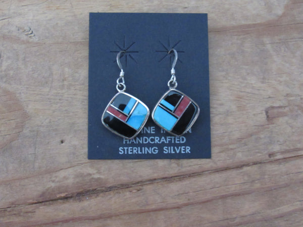Authentic Zuni Sterling Silver Inlay Earrings; ER8-A8