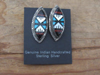 Authentic Zuni Sterling Silver Inlay Earrings; ER8-B1