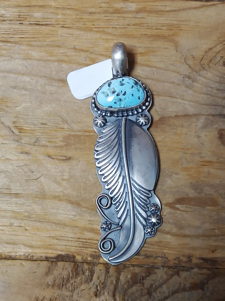 Navajo Handcrafted Turquoise and Sterling Silver Pendant; PD2018