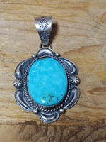 Navajo Handcrafted Turquoise and Sterling Silver Pendant;PD2016