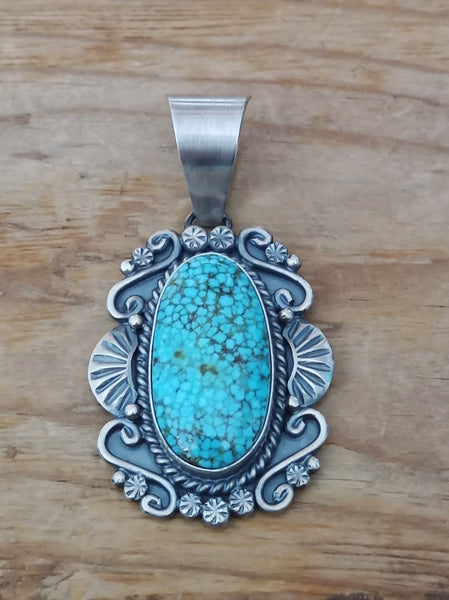 Navajo Handcrafted Turquoise and Sterling Silver Pendant; PD2013