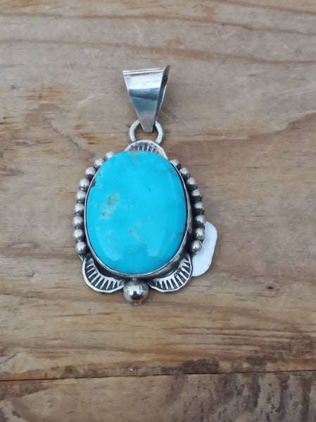 Navajo Handcrafted Turquoise and Sterling Silver Pendant; PD2010
