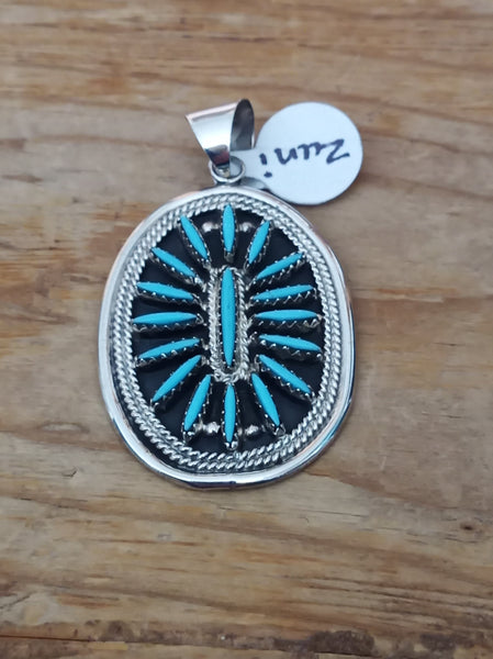 Zuni Handcrafted Turquoise and Sterling Silver Pendant; PD2009