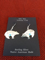 Navajo Handcrafted Turquoise and Sterling Silver Bear Earrings; Lucilla Platero