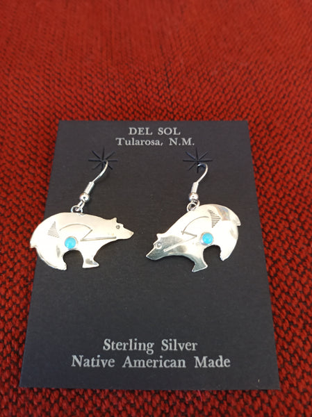 Navajo Handcrafted Turquoise and Sterling Silver Bear Earrings; Lucilla Platero