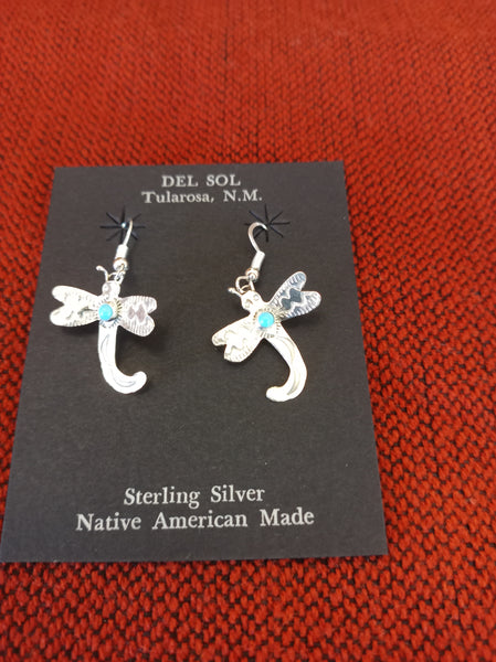 Navajo Handcrafted Turquoise and Sterling Silver Dragonfly Earrings
