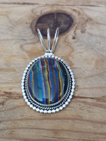 Navajo Rainbow Calcite Sterling Silver Pendant; PD6-4