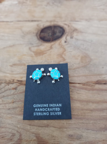 Zuni Turquoise and Sterling Silver Turtle Earrings; ER88-5