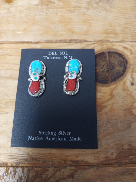Authentic Turquoise and Coral Earrings by: Effie; ER23-A3