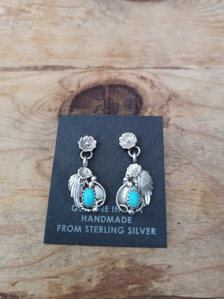 Turquoise and Sterling Silver Earrings; Navajo; ER13A-10