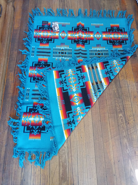 Pendleton Baby Shawl Turquoise Chief Joseph Design 32”x44”