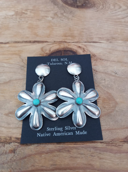 Sterling Silver and turquoise Earrings by Tim Yazzie; ER119-H