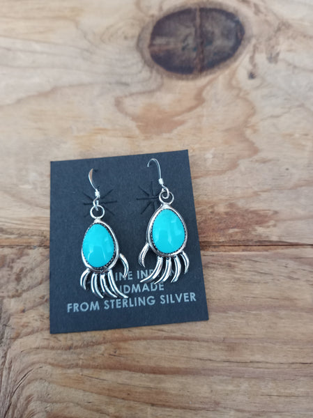 Turquoise and Sterling Silver Bear Paw Earrings by Louise Joe; ERJA-2
