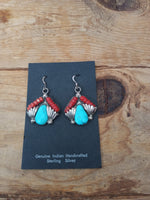 Handcrafted Authentic Zuni Sterling Silver Turquoise and Coral Earrings by Loyolita Othole