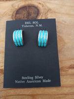Handcrafted Authentic Zuni Sterling Silver Turquoise Inlay Earrings by Claresse Klyestewa
