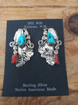 Authentic Navajo Sterling Silver Turquoise and Coral Earrings; ER30-A13