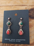 Authentic Navajo Sterling Silver Malachite and Orange Spiny Oyster Earrings