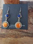 Spiney Oyster and Lapis sterling silver earrings, Navajo.