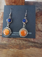 Spiney Oyster and Lapis sterling silver earrings, Navajo.