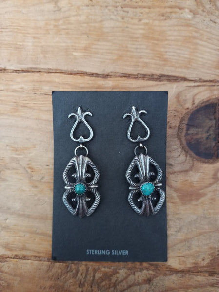 Navajo Sterling Silver Turquoise Earrings; ER-D15