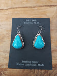 Framed gem turquoise stones in sterling silver earrings, Navajo