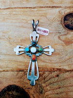 Navajo Sterling Silver Genuine Stone Cross Pendent; Approx. 3 1/2”L X 2 1/2”W; PDT3-3
