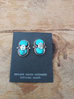 Native American Sterling Silver Turquoise Earrings; Gayle Cauavza