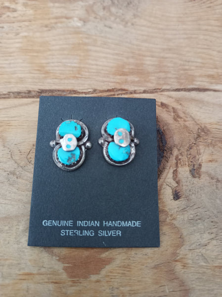 Native American Sterling Silver Turquoise Earrings; Gayle Cauavza